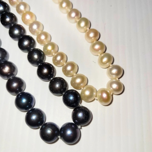 Lot of 2 pearl necklace bracelet creamy white pearl black pearl - Picture 4 of 7